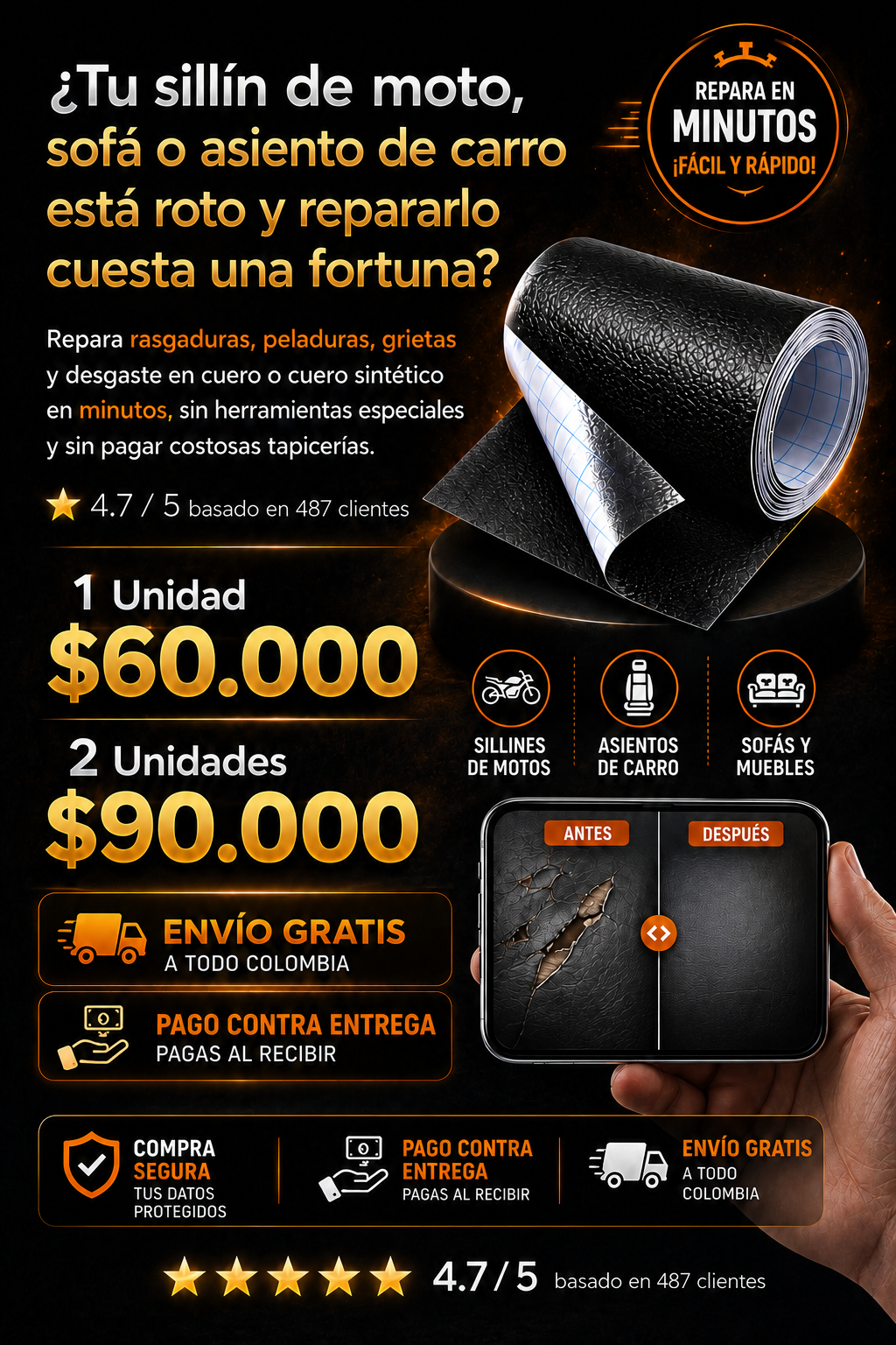 SUPER CUERO DE REPARACION ADHESIVO